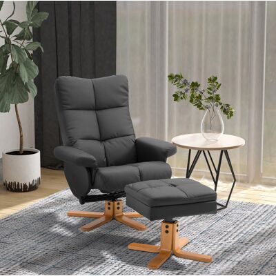 BEAOK Relaxsessel Schwarz Aus Holz Mit Hocker, 80 X 86 X 99 Cm, 360° Drehbar BEAOK Relaxsessel Schwarz Aus Holz Mit Hocker, 80 X 86 X 99 Cm, 360° Drehbar