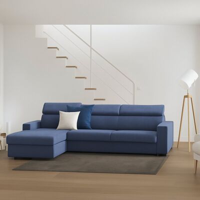 Festes Sofa Viviana, Ecksofa, 100% Made In Italy, Sofa Im Wohnzimmer Mit Chaiselongue, Aus Gepolstertem Stoff - Linke Containerhalbinsel, Mit Standard-armlehnen, Cm 280x95h85, Blau - Talamo Italia Festes Sofa Viviana, Ecksofa, 100% Made In Italy, Sofa Im Wohnzimmer Mit Chaiselongue, Aus Gepolstertem Stoff - Linke Containerhalbinsel, Mit Standard-armlehnen, Cm 280x95h85, Blau - Talamo Italia