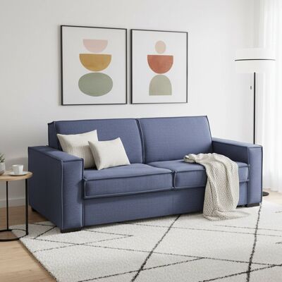 Schlafsofa Abigail, Großes 2-sitzer-sofa, 100% Made In Italy, Wohnzimmersofa Mit Drehbarer Öffnung, Aus Gepolstertem Stoff, Mit Standard-armlehnen, Cm 200x95h90, Blau - Talamo Italia Schlafsofa Abigail, Großes 2-sitzer-sofa, 100% Made In Italy, Wohnzimmersofa Mit Drehbarer Öffnung, Aus Gepolstertem Stoff, Mit Standard-armlehnen, Cm 200x95h90, Blau - Talamo Italia