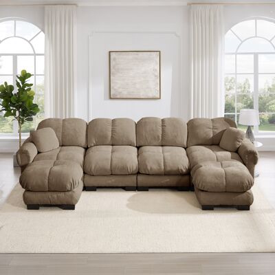 KELLANY 4-sitzer U-förmiges Wohnzimmer-sofa, Chenille-stoff, Modulares Ecksofa Mit 2 Mobiler Ottomane,feines Steppdesign,weich & Stützend, Ergonomisch Geformte Rückenlehne, Einfach Aufzubauen, Braun KELLANY 4-sitzer U-förmiges Wohnzimmer-sofa, Chenille-stoff, Modulares Ecksofa Mit 2 Mobiler Ottomane,feines Steppdesign,weich & Stützend, Ergonomisch Geformte Rückenlehne, Einfach Aufzubauen, Braun