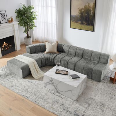KELLANY 4-sitzer Kompressions-ecksofa Mit Frei Kombinierbaren Modulen. Die Rückenlehnlosen Module Können Als Provisorischer Ablagetisch, Fußhocker Oder Einzelsitz Genutzt Werden, Gray. KELLANY 4-sitzer Kompressions-ecksofa Mit Frei Kombinierbaren Modulen. Die Rückenlehnlosen Module Können Als Provisorischer Ablagetisch, Fußhocker Oder Einzelsitz Genutzt Werden, Gray.