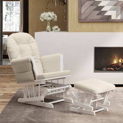 vidaXL Weiß Creme Schaukelstuhl mit Hocker - Schaukelstuhl vidaXL Weiß Creme Schaukelstuhl mit Hocker - Schaukelstuhl