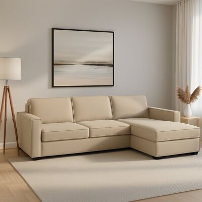 Festes Sofa Maia, Ecksofa, 100% Made In Italy, Sofa Wohnzimmer Mit, Rechte Containerhalbinsel, Mit Schmalen Armlehnen, Cm 260x95h90, Beige - Talamo Italia Festes Sofa Maia, Ecksofa, 100% Made In Italy, Sofa Wohnzimmer Mit, Rechte Containerhalbinsel, Mit Schmalen Armlehnen, Cm 260x95h90, Beige - Talamo Italia