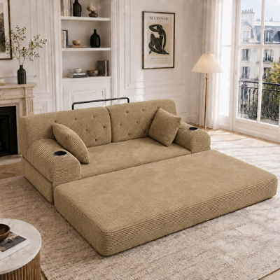 SANS MARQUE 2-sitzer Schlafsofa – 168x80x81 Cm – 34.2 Kg – Aus Cord – Schlaf Funktion – Hoher Rücken – Dichter Schaum – Mehr Komfort – Cord Stoff – Khaki SANS MARQUE 2-sitzer Schlafsofa – 168x80x81 Cm – 34.2 Kg – Aus Cord – Schlaf Funktion – Hoher Rücken – Dichter Schaum – Mehr Komfort – Cord Stoff – Khaki
