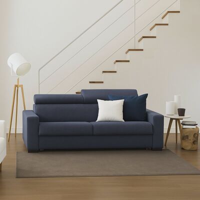 Festes Sofa Susanna, 3-sitzer-sofa, 100% Made In Italy, Sofa-wohnzimmer, Aus Gepolstertem Stoff, Mit Verstellbaren Kopfstützen Und Schlanken Armlehnen, Cm 200x95h85, Blau - Talamo Italia Festes Sofa Susanna, 3-sitzer-sofa, 100% Made In Italy, Sofa-wohnzimmer, Aus Gepolstertem Stoff, Mit Verstellbaren Kopfstützen Und Schlanken Armlehnen, Cm 200x95h85, Blau - Talamo Italia