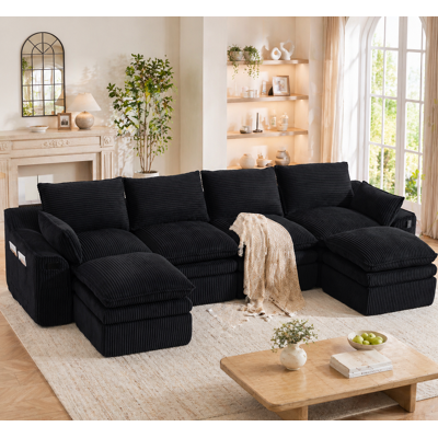 KELLANY Modulares 4-sitzer Cordsofa (mit 2 Hockern) – Inkl. Kissen & 2 Seitentaschen, 3‑lagiger Schaumstoff + Federkern Für Schnelle Rückfederung.frei Kombinierbar – Ideal Für Wohnzimmer, Büro & Mehr.schwarz KELLANY Modulares 4-sitzer Cordsofa (mit 2 Hockern) – Inkl. Kissen & 2 Seitentaschen, 3‑lagiger Schaumstoff + Federkern Für Schnelle Rückfederung.frei Kombinierbar – Ideal Für Wohnzimmer, Büro & Mehr.schwarz