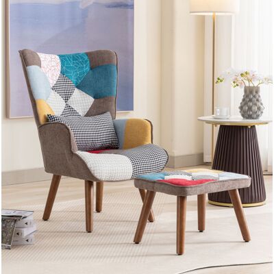 BEAOK Bunter Relaxsessel Mit Hocker, 69 X 95,5 X 51 Cm, Massivholz Und Eisen BEAOK Bunter Relaxsessel Mit Hocker, 69 X 95,5 X 51 Cm, Massivholz Und Eisen