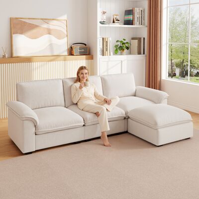 KELLANY L-form Cloud Sofa, Modulares Sektionssofa 4-sitzer Mit Ottomane, Modernes Sofa Mit Armlehnen/dekokissen, Atmungsaktivem Chenille-stoff, L Couch Für Wohnzimmer, Beige KELLANY L-form Cloud Sofa, Modulares Sektionssofa 4-sitzer Mit Ottomane, Modernes Sofa Mit Armlehnen/dekokissen, Atmungsaktivem Chenille-stoff, L Couch Für Wohnzimmer, Beige