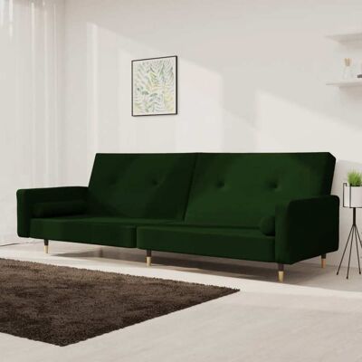 Devenirriche - Schlafsofa 2-sitzer Mit 2 Kissen Dunkelgrün Samt Vidaxl Devenirriche - Schlafsofa 2-sitzer Mit 2 Kissen Dunkelgrün Samt Vidaxl