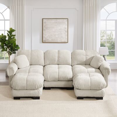 KELLANY 3-sitze U-förmiges Cloud Sofa,inklusive Mobiler Ottomane Und 2 Kleinen Dekokissen,feines Steppdesign,dicke Sitzkissen,weich Und Stützend,einfach Aufzubauen,geeignet Für Das Wohnzimmer,hellkhaki KELLANY 3-sitze U-förmiges Cloud Sofa,inklusive Mobiler Ottomane Und 2 Kleinen Dekokissen,feines Steppdesign,dicke Sitzkissen,weich Und Stützend,einfach Aufzubauen,geeignet Für Das Wohnzimmer,hellkhaki