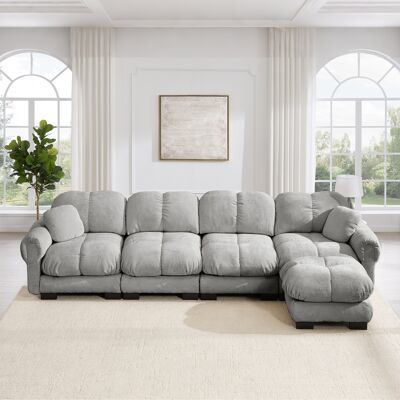 KELLANY 4-sitzer L-förmiges Wohnzimmer-sofa, Chenille-stoff, Modulares Ecksofa Mit Mobiler Ottomane,feines Steppdesign,weich & Stützend, Ergonomisch Geformte Rückenlehne, Einfach Aufzubauen, Hellgrau KELLANY 4-sitzer L-förmiges Wohnzimmer-sofa, Chenille-stoff, Modulares Ecksofa Mit Mobiler Ottomane,feines Steppdesign,weich & Stützend, Ergonomisch Geformte Rückenlehne, Einfach Aufzubauen, Hellgrau
