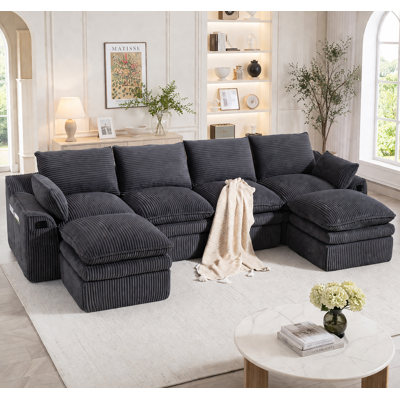 KELLANY Modulares 4-sitzer Cordsofa (mit 2 Hockern) – Inkl.kissen & 2 Seitentaschen,3‑lagiger Schaumstoff + Federkern Für Schnelle Rückfederung.frei Kombinierbar – Ideal Für Wohnzimmer, Büro & Mehr.dunkelgrau KELLANY Modulares 4-sitzer Cordsofa (mit 2 Hockern) – Inkl.kissen & 2 Seitentaschen,3‑lagiger Schaumstoff + Federkern Für Schnelle Rückfederung.frei Kombinierbar – Ideal Für Wohnzimmer, Büro & Mehr.dunkelgrau