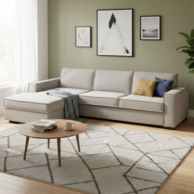 Schlafsofa Adima, Ecksofa, 100% Made In Italy, Sofa Mit Drehöffnung, Linke Containerhalbinsel, Mit Schmalen Armlehnen, Cm 260x95h90, Turteltaube - Talamo Italia Schlafsofa Adima, Ecksofa, 100% Made In Italy, Sofa Mit Drehöffnung, Linke Containerhalbinsel, Mit Schmalen Armlehnen, Cm 260x95h90, Turteltaube - Talamo Italia