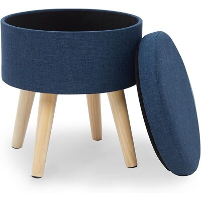 Minkurow Ottoman Fußhocker, Runder Pouf, Aufbewahrungstruhe, Stoff, Leinen, Hocker Mit Niedrigem Deckel, Wohnzimmer-design, Massivholzbeine Minkurow Ottoman Fußhocker, Runder Pouf, Aufbewahrungstruhe, Stoff, Leinen, Hocker Mit Niedrigem Deckel, Wohnzimmer-design, Massivholzbeine