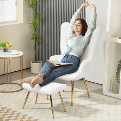 BEAOK Relaxsessel Mit Hocker Aus Polyester In Weiß, Stahlbeine, 73 X 68 X 111 Cm BEAOK Relaxsessel Mit Hocker Aus Polyester In Weiß, Stahlbeine, 73 X 68 X 111 Cm