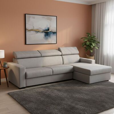 Schlafsofa Daasen, Ecksofa, 100% Made In Italy, Sofa Mit Drehöffnung, Mit Rechter Containerhalbinsel, Mit Schmalen Armlehnen, Cm 260x95h85, Grau - Dmora Schlafsofa Daasen, Ecksofa, 100% Made In Italy, Sofa Mit Drehöffnung, Mit Rechter Containerhalbinsel, Mit Schmalen Armlehnen, Cm 260x95h85, Grau - Dmora