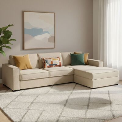 Schlafsofa Adela, Ecksofa, 100% Made In Italy, Sofa Mit Drehöffnung, Rechte Containerhalbinsel, Mit Standard-armlehnen, Cm 280x95h90, Beige - Talamo Italia Schlafsofa Adela, Ecksofa, 100% Made In Italy, Sofa Mit Drehöffnung, Rechte Containerhalbinsel, Mit Standard-armlehnen, Cm 280x95h90, Beige - Talamo Italia