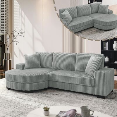 KELLANY L-förmiges Ecksofa – 4-sitzer Sofa, 256.5 X 133.5 X 89 Cm, Klassisches Corduroy, Modulares Design Mit Ovalem Hocker, 2 Kissen Inklusive, Ideal Für Wohnzimmer, Apartments & Büros, Gray KELLANY L-förmiges Ecksofa – 4-sitzer Sofa, 256.5 X 133.5 X 89 Cm, Klassisches Corduroy, Modulares Design Mit Ovalem Hocker, 2 Kissen Inklusive, Ideal Für Wohnzimmer, Apartments & Büros, Gray
