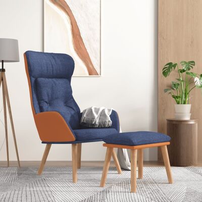 Relaxsessel Mit Hocker Blau Kunstleder & Stoff Vidaxl Relaxsessel Mit Hocker Blau Kunstleder & Stoff Vidaxl
