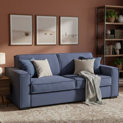 Talamo Italia Schlafsofa Giuliana, 2-sitzer-sofa, 100% Made In Italy, Wohnzimmersofa Mit Drehbarer Öffnung, Aus Gepolstertem Stoff, Mit Standard-armlehnen, Cm 180x95h90, Blau Talamo Italia Schlafsofa Giuliana, 2-sitzer-sofa, 100% Made In Italy, Wohnzimmersofa Mit Drehbarer Öffnung, Aus Gepolstertem Stoff, Mit Standard-armlehnen, Cm 180x95h90, Blau