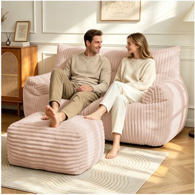 COVREO Sitzsack Mit Hocker Rosa Aus Flanellstoff Ergonomisch Weich Rutschfeste Unterseite COVREO Sitzsack Mit Hocker Rosa Aus Flanellstoff Ergonomisch Weich Rutschfeste Unterseite