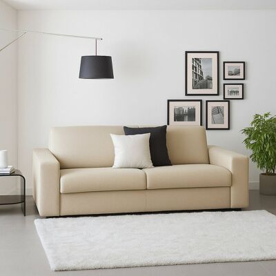 Festes Sofa Rosanna, Großes 2-sitzer-sofa, 100% Made In Italy, Wohnzimmersofa Aus Gepolstertem Stoff, Mit Standard-armlehnen, Cm 200x95h90, Beige - Talamo Italia Festes Sofa Rosanna, Großes 2-sitzer-sofa, 100% Made In Italy, Wohnzimmersofa Aus Gepolstertem Stoff, Mit Standard-armlehnen, Cm 200x95h90, Beige - Talamo Italia