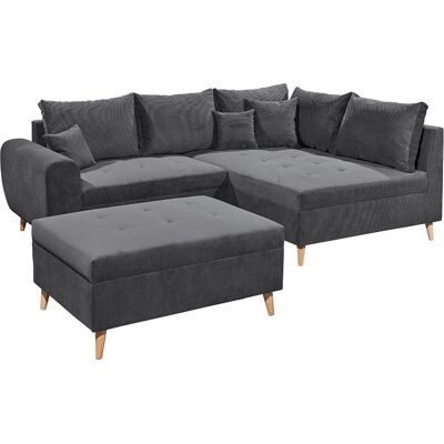 LOMADOX Ecksofa Mit Hocker Und 8 Kissen In Anthrazit, L-form Mit Recamiere Rechts, Serie Cuneo-09 LOMADOX Ecksofa Mit Hocker Und 8 Kissen In Anthrazit, L-form Mit Recamiere Rechts, Serie Cuneo-09
