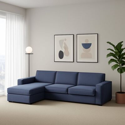 Festes Sofa Grazia, Ecksofa, 100% Made In Italy, Sofa Wohnzimmer Mit, Containerhalbinsel Links, Mit Standard-armlehnen, Cm 280x95h90, Blau - Talamo Italia Festes Sofa Grazia, Ecksofa, 100% Made In Italy, Sofa Wohnzimmer Mit, Containerhalbinsel Links, Mit Standard-armlehnen, Cm 280x95h90, Blau - Talamo Italia