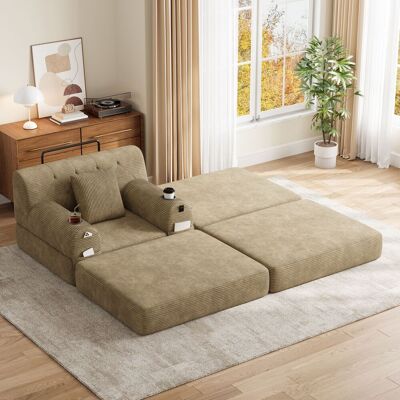 KELLANY 1-sitzer Schlafsessel Mit Hocker Aus Cord, Komprimiertes Sofa Mit Liegefunktion, Hoher Rückenlehne, Metallrahmen, Hochdichtem Schaumstoff, 2 Getränkehaltern, 4 Seitentaschen, khaki KELLANY 1-sitzer Schlafsessel Mit Hocker Aus Cord, Komprimiertes Sofa Mit Liegefunktion, Hoher Rückenlehne, Metallrahmen, Hochdichtem Schaumstoff, 2 Getränkehaltern, 4 Seitentaschen, khaki