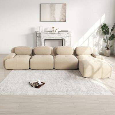 KELLANY 4-sitzer Ecksofa Mit 32d Hochelastischer Polsterung, Rahmenloses Sofa, Rutschfest, Mit Chaiselongue, Extra-breite Armlehnen, Frei Kombinierbar, Ohne Montage Für Büro, Wohnzimmer Und Heimkino, Beige KELLANY 4-sitzer Ecksofa Mit 32d Hochelastischer Polsterung, Rahmenloses Sofa, Rutschfest, Mit Chaiselongue, Extra-breite Armlehnen, Frei Kombinierbar, Ohne Montage Für Büro, Wohnzimmer Und Heimkino, Beige