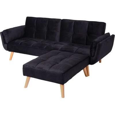 Hhg - Schlafsofa 546 Mit Ottomane, Couch Sofa Gästebett, Schlaffunktion 218x175cm Samt Schwarz Hhg - Schlafsofa 546 Mit Ottomane, Couch Sofa Gästebett, Schlaffunktion 218x175cm Samt Schwarz