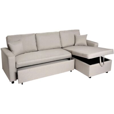 Ecksofa Mit Bettkasten Hhg-309, Couch Sofa L-form, Liegefläche Nosagfederung 228cm Beige Ecksofa Mit Bettkasten Hhg-309, Couch Sofa L-form, Liegefläche Nosagfederung 228cm Beige