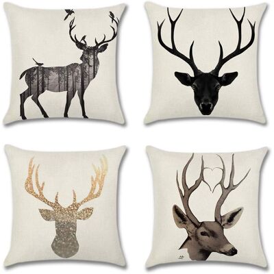 LLING 4er-set Dekokissenbezüge Mit Hirschmotiv, Polyester-leinen-kissenbezüge, Kissenbezug, Kissenbezug Für Sofa, Auto, Schlafzimmer, Heimdekoration (45 X 45 Cm) LLING 4er-set Dekokissenbezüge Mit Hirschmotiv, Polyester-leinen-kissenbezüge, Kissenbezug, Kissenbezug Für Sofa, Auto, Schlafzimmer, Heimdekoration (45 X 45 Cm)