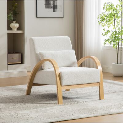 BEAOK Loungesessel Aus Chenille In Elfenbein Mit Massivholzbeinen,70x82x83.5 Cm BEAOK Loungesessel Aus Chenille In Elfenbein Mit Massivholzbeinen,70x82x83.5 Cm