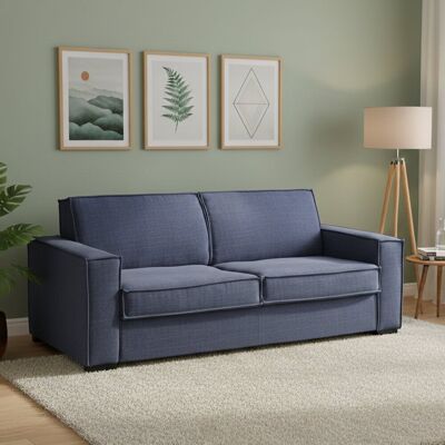 Schlafsofa Achiropita, Großes 2-sitzer-sofa, 100% Made In Italy, Wohnzimmersofa Mit Drehbarer Öffnung, Aus Gepolstertem Stoff, Mit Schmalen Armlehnen, Cm 180x95h90, Blau - Talamo Italia Schlafsofa Achiropita, Großes 2-sitzer-sofa, 100% Made In Italy, Wohnzimmersofa Mit Drehbarer Öffnung, Aus Gepolstertem Stoff, Mit Schmalen Armlehnen, Cm 180x95h90, Blau - Talamo Italia