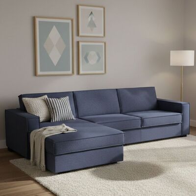 Schlafsofa Adima, Ecksofa, 100% Made In Italy, Sofa Mit Drehöffnung, Linke Containerhalbinsel, Mit Schmalen Armlehnen, Cm 260x95h90, Blau - Talamo Italia Schlafsofa Adima, Ecksofa, 100% Made In Italy, Sofa Mit Drehöffnung, Linke Containerhalbinsel, Mit Schmalen Armlehnen, Cm 260x95h90, Blau - Talamo Italia