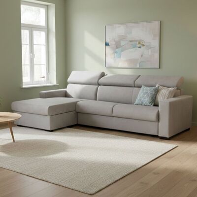 Schlafsofa Alda, Ecksofa, 100% Made In Italy, Sofa Mit Drehöffnung, Mit Linker Behälterhalbinsel, Mit Standard-armlehnen, Cm 280x95h85, Grau - Talamo Italia Schlafsofa Alda, Ecksofa, 100% Made In Italy, Sofa Mit Drehöffnung, Mit Linker Behälterhalbinsel, Mit Standard-armlehnen, Cm 280x95h85, Grau - Talamo Italia