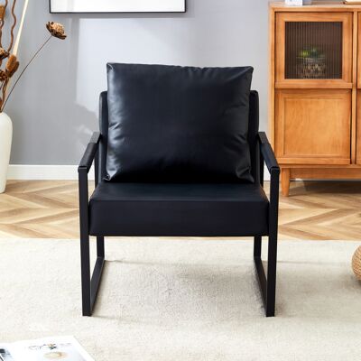 KELLANY Schwarzer Lese-sessel Mit Schwarzem Metallrahmen, Moderner Freizeitsessel Aus Kunstleder, Einzelsofa Für Wohnzimmer, Schlafzimmer, Büro KELLANY Schwarzer Lese-sessel Mit Schwarzem Metallrahmen, Moderner Freizeitsessel Aus Kunstleder, Einzelsofa Für Wohnzimmer, Schlafzimmer, Büro