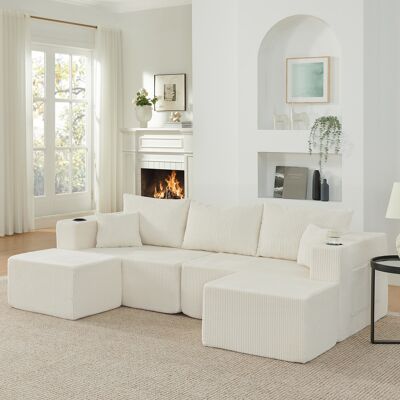 SANS MARQUE 3-sitzer Modulares Ecksofa – Aus Schaumstoff – Flexibles Modulares Design – Premium Cordstoff – Praktische Extras – Inklusive Kissen – – Modell B SANS MARQUE 3-sitzer Modulares Ecksofa – Aus Schaumstoff – Flexibles Modulares Design – Premium Cordstoff – Praktische Extras – Inklusive Kissen – – Modell B