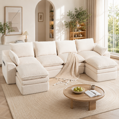 KELLANY Modulares 4-sitzer Cordsofa (mit 2 Hockern) – Inkl. Kissen & 2 Seitentaschen, 3‑lagiger Schaumstoff + Federkern Für Schnelle Rückfederung. Frei Kombinierbar – Ideal Für Wohnzimmer, Büro & Mehr.beige KELLANY Modulares 4-sitzer Cordsofa (mit 2 Hockern) – Inkl. Kissen & 2 Seitentaschen, 3‑lagiger Schaumstoff + Federkern Für Schnelle Rückfederung. Frei Kombinierbar – Ideal Für Wohnzimmer, Büro & Mehr.beige
