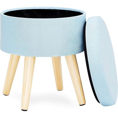 Minkurow Ottoman Fußhocker, Rund, Hocker, Aufbewahrungstruhe, Stoff, Leinen, Hocker Mit Niedrigem Deckel, Wohnzimmerdesign, Beine Aus Massivholz, Blau Minkurow Ottoman Fußhocker, Rund, Hocker, Aufbewahrungstruhe, Stoff, Leinen, Hocker Mit Niedrigem Deckel, Wohnzimmerdesign, Beine Aus Massivholz, Blau