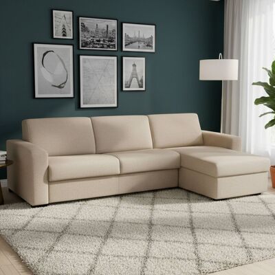 Schlafsofa Alicya, Ecksofa, 100% Made In Italy, Sofa Mit Drehöffnung, Mit Wendebehälter Halbinsel, Mit Standard-armlehnen, Cm 280x95h90, Beige - Talamo Italia Schlafsofa Alicya, Ecksofa, 100% Made In Italy, Sofa Mit Drehöffnung, Mit Wendebehälter Halbinsel, Mit Standard-armlehnen, Cm 280x95h90, Beige - Talamo Italia
