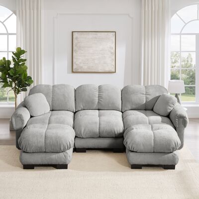 KELLANY 3-sitze U-förmiges Cloud Sofa,inklusive Mobiler Ottomane Und 2 Kleinen Dekokissen,feines Steppdesign,dicke Sitzkissen,weich Und Stützend,einfach Aufzubauen,geeignet Für Das Wohnzimmer,hellgrau KELLANY 3-sitze U-förmiges Cloud Sofa,inklusive Mobiler Ottomane Und 2 Kleinen Dekokissen,feines Steppdesign,dicke Sitzkissen,weich Und Stützend,einfach Aufzubauen,geeignet Für Das Wohnzimmer,hellgrau