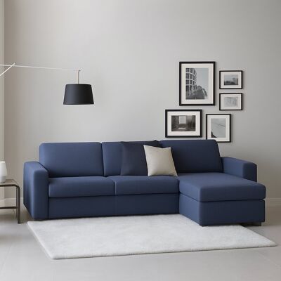 Festes Sofa Debora, Ecksofa, 100% Made In Italy, Sofa-wohnzimmer, Mit Wendebehälter Halbinsel, Aus Gepolstertem Stoff, Mit Schmalen Armlehnen, Cm 260x95h90, Blau - Talamo Italia Festes Sofa Debora, Ecksofa, 100% Made In Italy, Sofa-wohnzimmer, Mit Wendebehälter Halbinsel, Aus Gepolstertem Stoff, Mit Schmalen Armlehnen, Cm 260x95h90, Blau - Talamo Italia