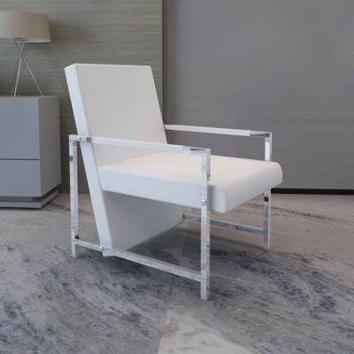 vidaXL Sessel mit Chromfüßen Weiß Kunstleder - Sessel vidaXL Sessel mit Chromfüßen Weiß Kunstleder - Sessel