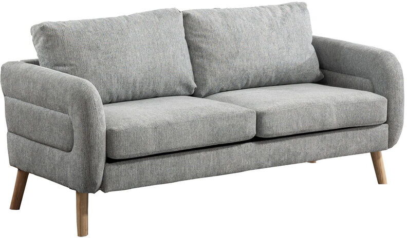 MEUBLES COSY 2-Sitzer-Sofa aus grauem Stoff, skandinavischer Stil, breite, tiefe Sitze, geschwungene Armlehnen, konisches Gestell aus Gummibaumholz - Grau