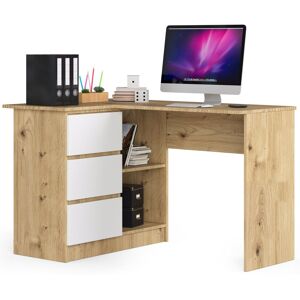 Eck-schreibtisch Akord B16 Links In Der Farbe Eiche Artisan Mit 3 Schubladen Front Weiß Und 2 Ablagen B124 X H77 X T85 Cm Eck-schreibtisch Akord B16 Links In Der Farbe Eiche Artisan Mit 3 Schubladen Front Weiß Und 2 Ablagen B124 X H77 X T85 Cm