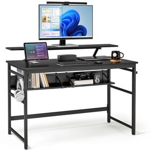 MONDEER Schreibtisch 120x60 cm, Computertisch mit Monitorständer & 2 Ablagen, Platzsparend für Arbeitszimmer Wohnzimmer Büro, Vintage Braun und Schwarz, MONDEER Schreibtisch 120x60 cm, Computertisch mit Monitorständer & 2 Ablagen, Platzsparend für Arbeitszimmer Wohnzimmer Büro, Vintage Braun und Schwarz,