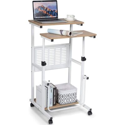 Schreibtisch Höhenverstellbar 68-98 Cm, Laptoptisch Auf Rollen, Mit Fussstütze Für Zuhause & Büro - Costway Schreibtisch Höhenverstellbar 68-98 Cm, Laptoptisch Auf Rollen, Mit Fussstütze Für Zuhause & Büro - Costway