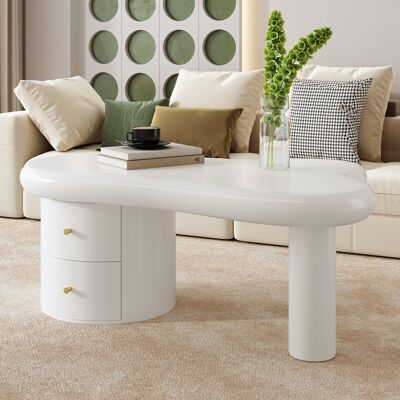 SANS MARQUE Moderner Weißer Couchtisch – Aus Mdf – Mit 2 Schubladen – Aussergewöhnliche Form – Frisches Design – Cleveres Verstauen – Sicher Und Kindgerecht SANS MARQUE Moderner Weißer Couchtisch – Aus Mdf – Mit 2 Schubladen – Aussergewöhnliche Form – Frisches Design – Cleveres Verstauen – Sicher Und Kindgerecht